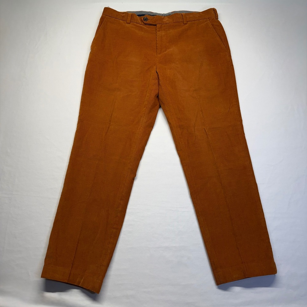 Brooks Brothers Milano Corduroy Pants 36x32 Orange Mens Slim Fit Cotton Trousers